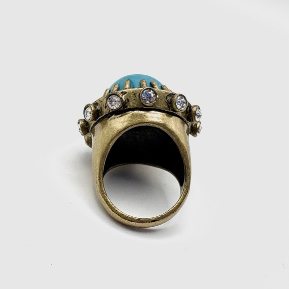 Anthropologie Turquoise Howlite Stone & Antique Brass Statement Ring - Picture 4 of 6